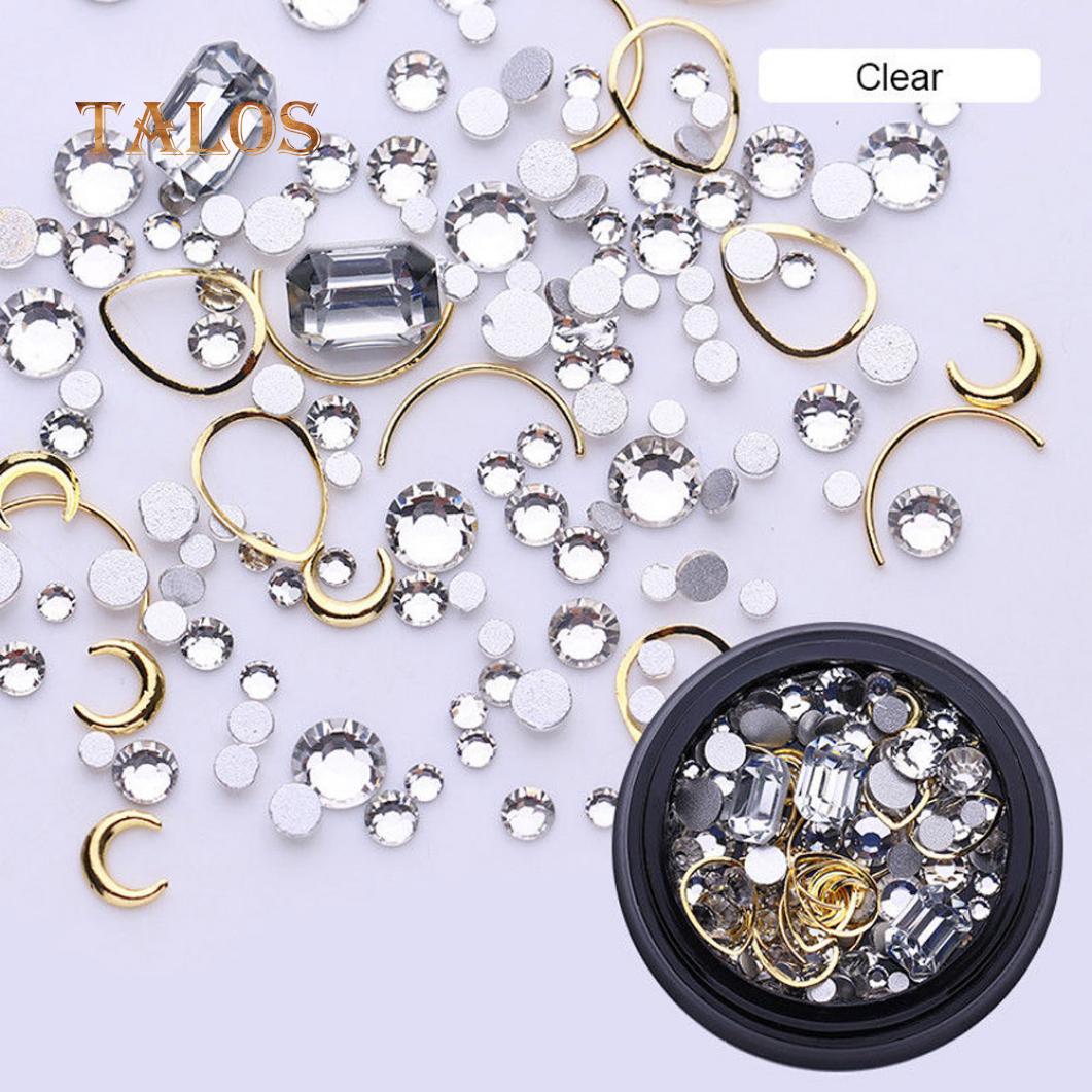 

Блестящий кристаллический камень, геометрический металлический дизайн ногтей, 3D-украшение, маникюр, косметический инструмент, уход за ногтями Clear