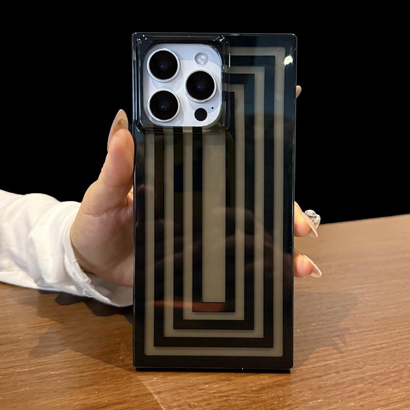 Simple Fashion Line Frame Rectangular Edge Case For iPhone 16 17 Pro Max 15 13 14 Transparent Black Shockproof Phone Back Cover