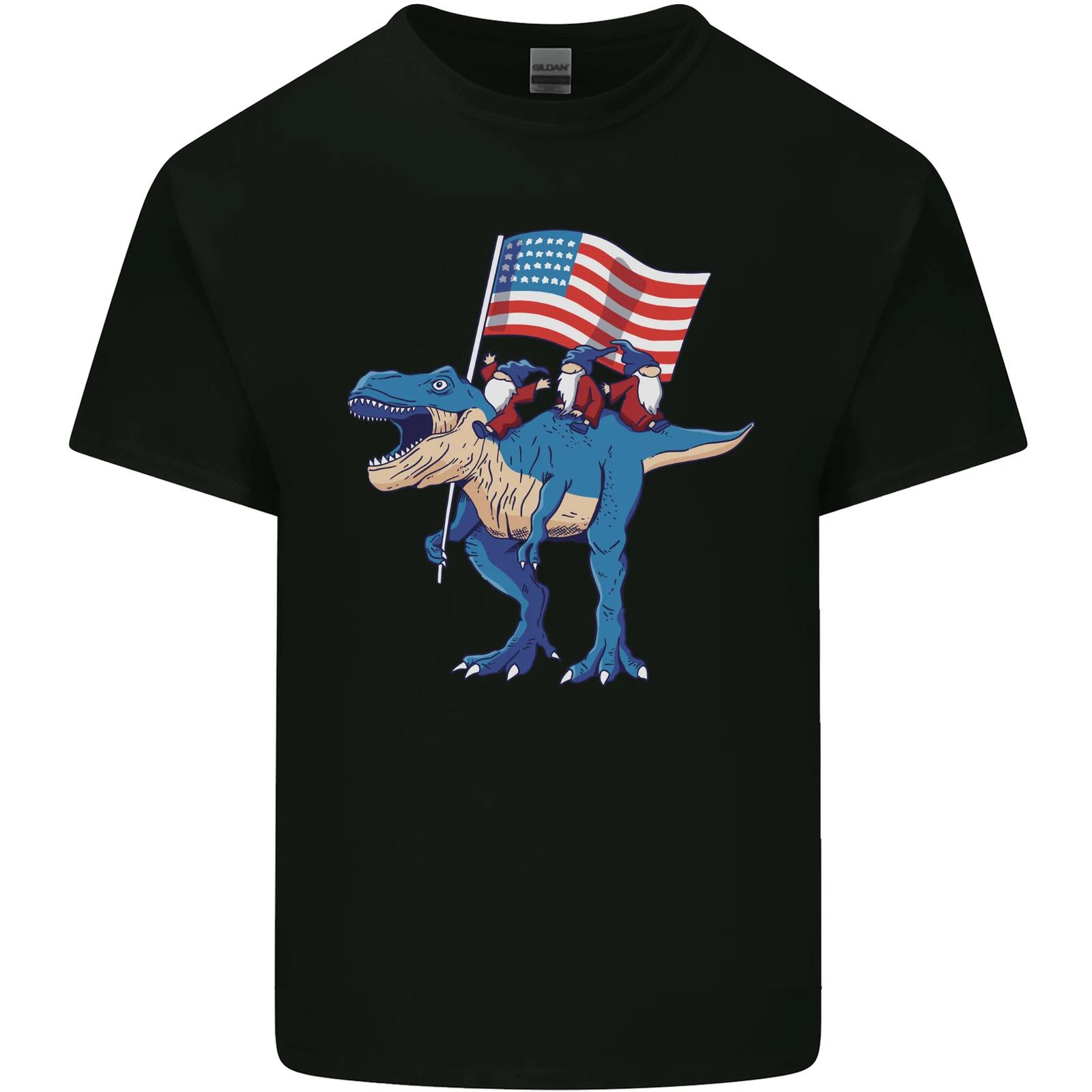 USA T-Rex Gnome American Flag Dinosaur Kids T-Shirt Childrens L