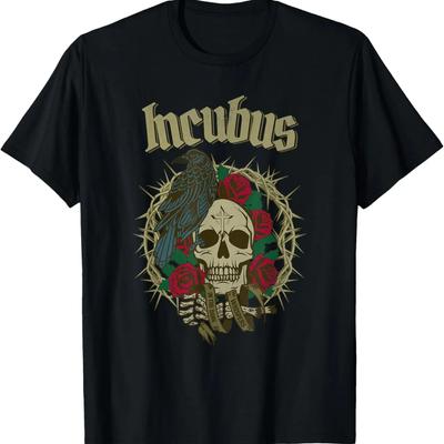 Incubus Skull Roses Thorns Dark Raven Horror T-Shirt