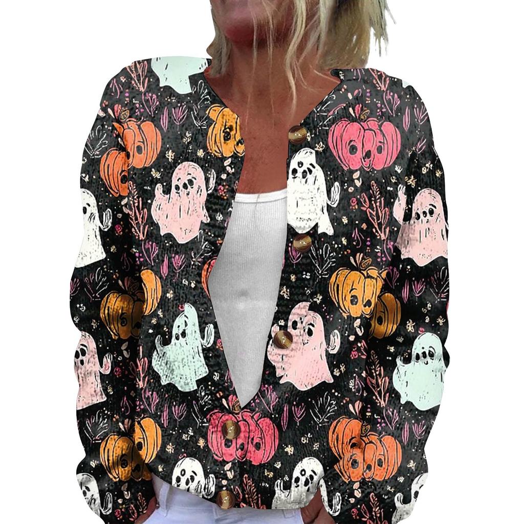 Modische, bedruckte Strickjacke mit langen Ärmeln und Knopfleiste für Damen