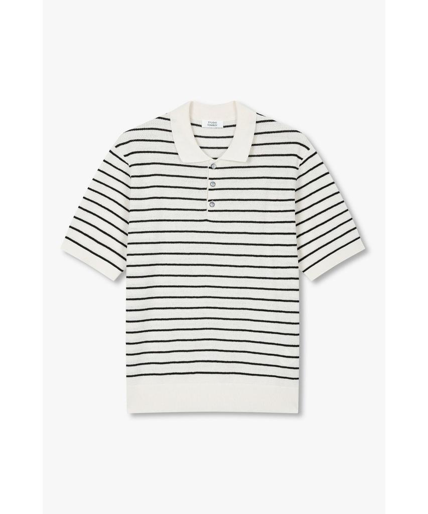 STUDIO TOMBOY [Men] Striped Collared Neck Short Sleeve Knit_Ivory 91M6252221