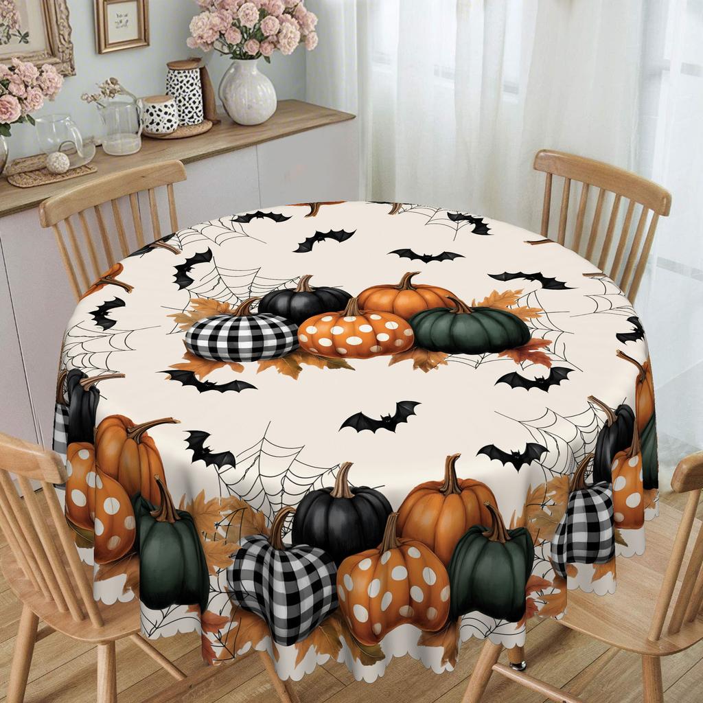 1 Piece, Pumpkin Spider Web Spider Bat Pattern Tablecloth, Halloween Decoration, Suitable For Round And Long Tables