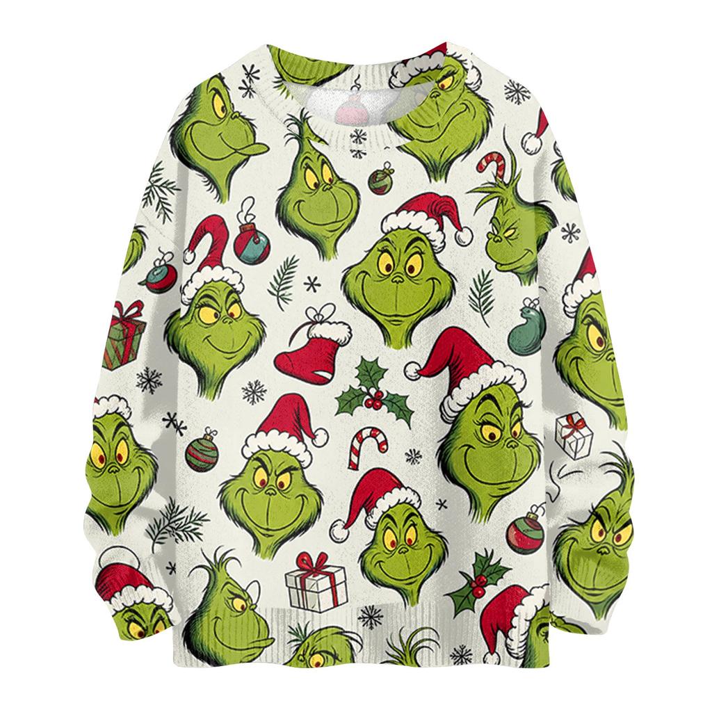 Women's Casual Christmas Print Long Sleeve Neck Knit Sweater