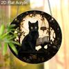 Acrylic Gothic Black Cat with Book, Scale and Moon Suncatcher, Stained Glass Effect Window Hanging Ornament for Witchy & Dark Academia Lover Gifts