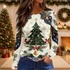 Women's Christmas Print Long Sleeve Neck Top with Side Slit Hem
