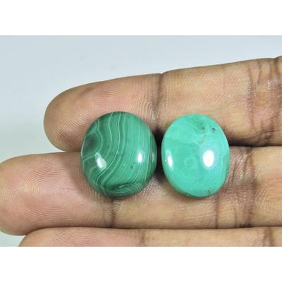 14X18-15X18MM Natural Green Malachite Oval Cabochon Loose Gemstone 2Pcs Lot A-573