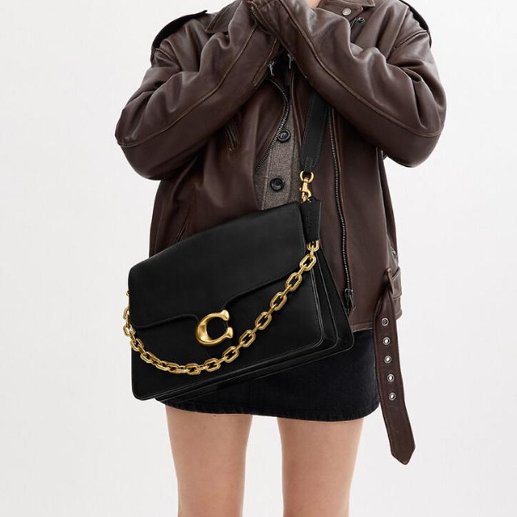 Coach Chain Tabby 35 Leather Shoulder Bag Large Women shoulder bag Black Gold CY921-B4BK