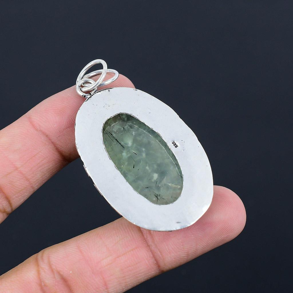 Natural Moss Moss Prehnite Sterling Silver Handmade Unique Artisan Wife Pendant