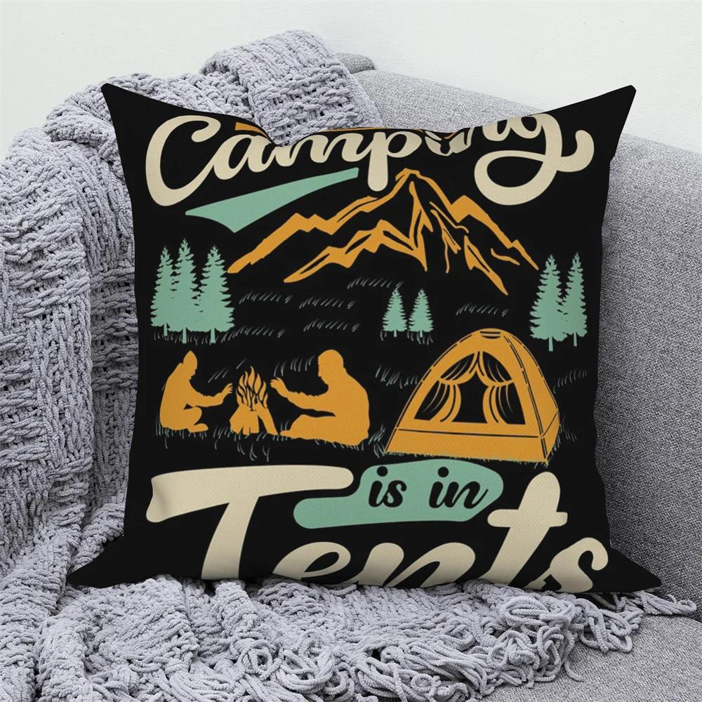 Decorative Cushion Covers Camping Bus Printed Pillow Home Sofa Throw
