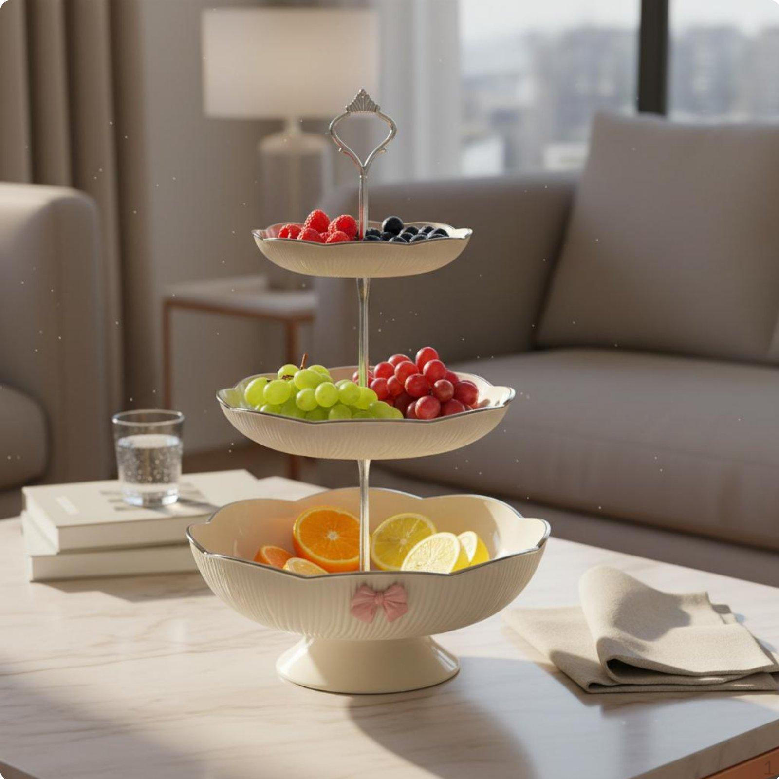 Decorative Candy Dish Light Luxury Design Petal Shaped Serving Bowl Drainage Tiered Fruit