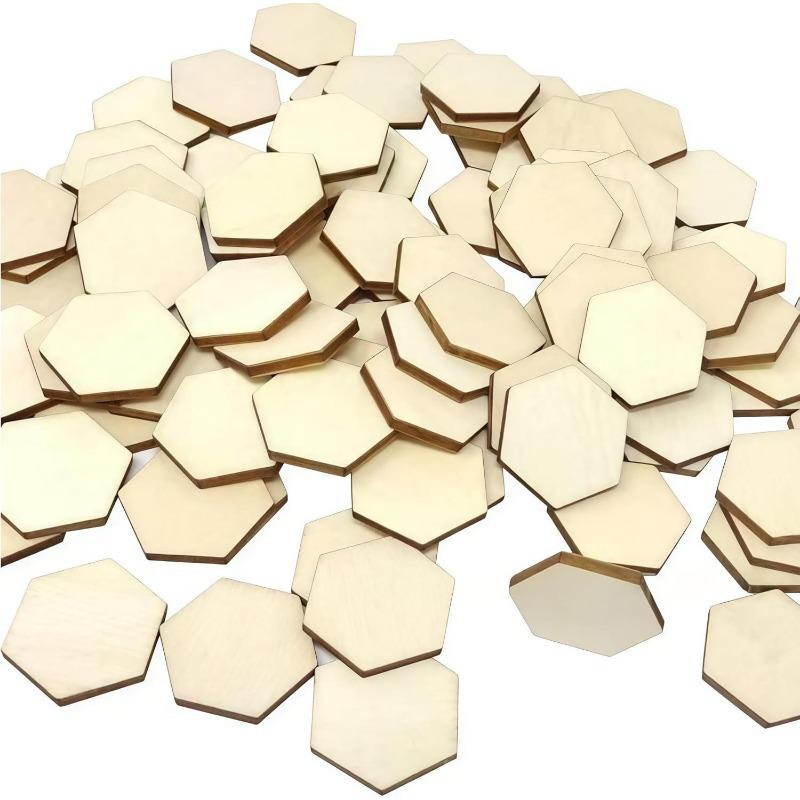 50PCS 30MM Hexagon Wood Pieces Unfinished Blank Wooden Slices Hexagon Shape Chips Embellishments for Paint or Decorate