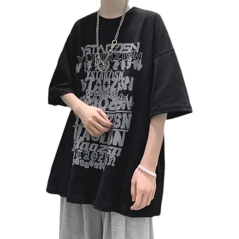 Hip Hop Men T-Shirt Harajuku  Letter Print Short Sleeve Mens T Shirts Cotton Loose Streetwear Summer Tops Tees