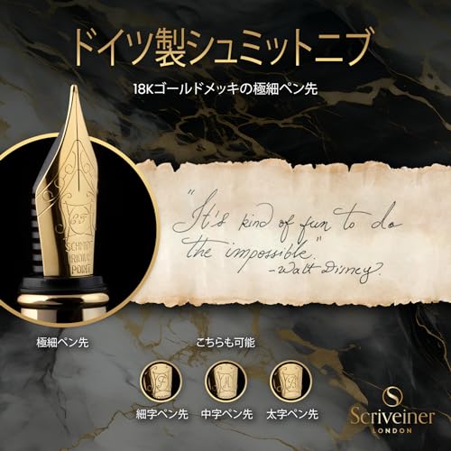 Scriveiner Premium Fountain Pen (Black). Features Real Gold Plating and Schmidt Plating Nib (extra Fine). A Sophisticated Fountain Pen Gift Set