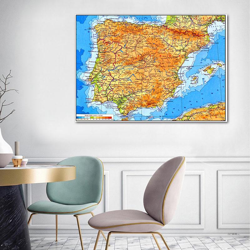 Mappa Murale Fisica Spagna Portogallo Penisola Iberica Mappa Topografica con Rilievo Poster Geografico Educativo per Casa Scuola Ufficio Studio Decorazione