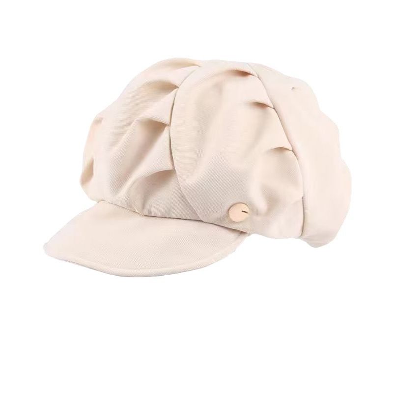 

Облачная шляпа Женская Сборчатая Лицо Выглядящая Маленькой Восьмиугольная Сеточка для головы Модный Берет K-стиль Однотонная Короткополая Кепка с козырьком Мода Beige M(56-58cm)