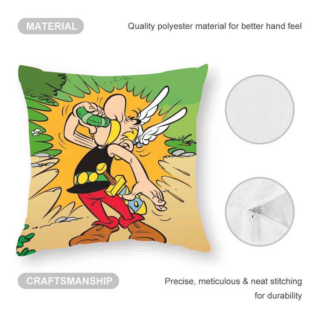 Asterix And O-Obelix Carton Pillow Case  Anti-dustmite Pillowcase Invisible Zipper Silky Short Plush Sofa Cushion Cover