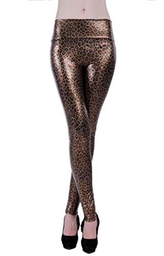 Sarah Rose Leopard Print Skinny Long Fit Faux Leather Shiny Leopard Animal Cropped Bottoms Leggings, Pants, Look, Print, Stretch, Length, Women's