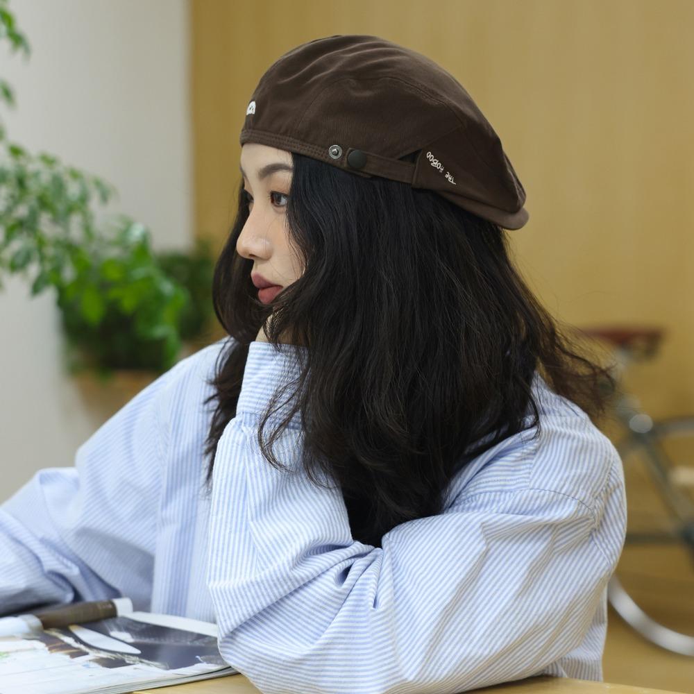 British Style Embroider Letter Hat Pure Color Retro Painter Hat Newsboy Flat Cap  Streetwear