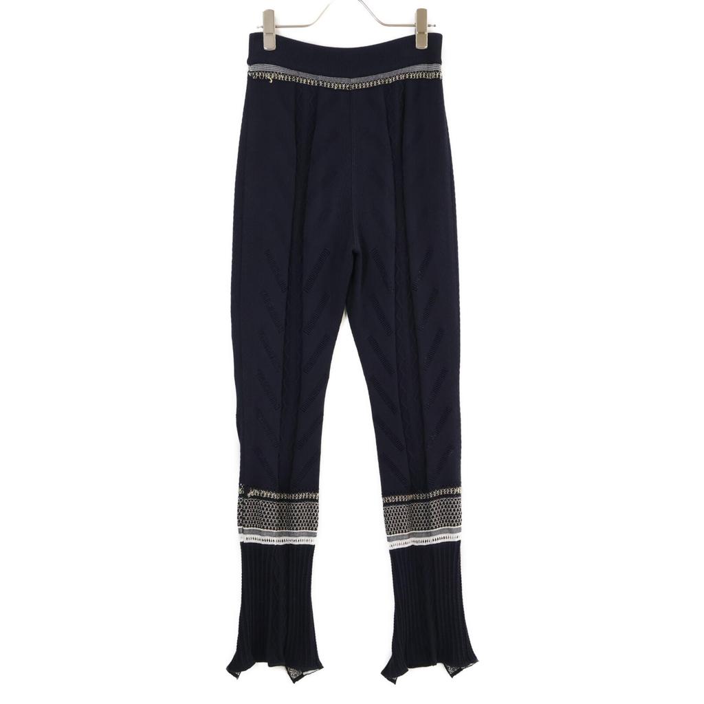 Mame Kurogouchi Jacquard Knit Slit Flare Easy Pants Bottoms 2 NavyUsed