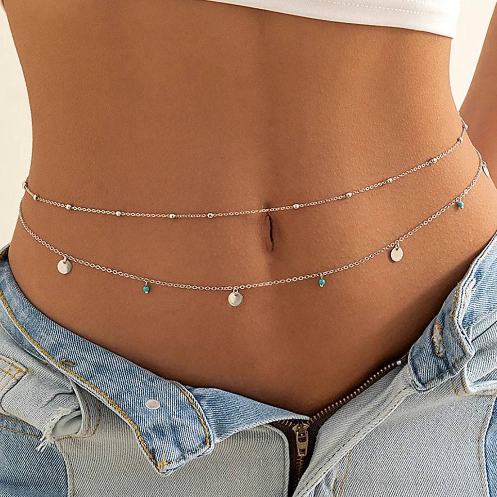 Damen Metall Doppelschicht Kette Körperkette Imitation Kristall Mode Sexy Verstellbar Taille Kette Körper Schmuck