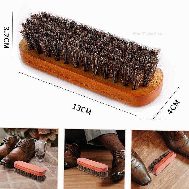 Quality Leather Shoe Brush Solid Wooden Handle Details Polishing and Cleaning Brush Horse Hair Soft Wood Brush Shoe Accessories