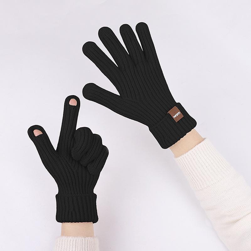 iwarm fashion men's and women's autumn and winter extended wool gloves outdoor riding warm knitted touch screen split-finger gloves