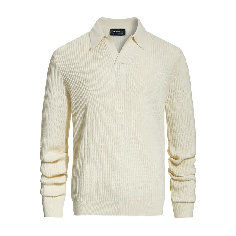 Blaexit Retro Vintage Style Black Knit Sweater for Men, Short Cleanfit Regular Shoulder Polo Collar Long Sleeve Base Layer