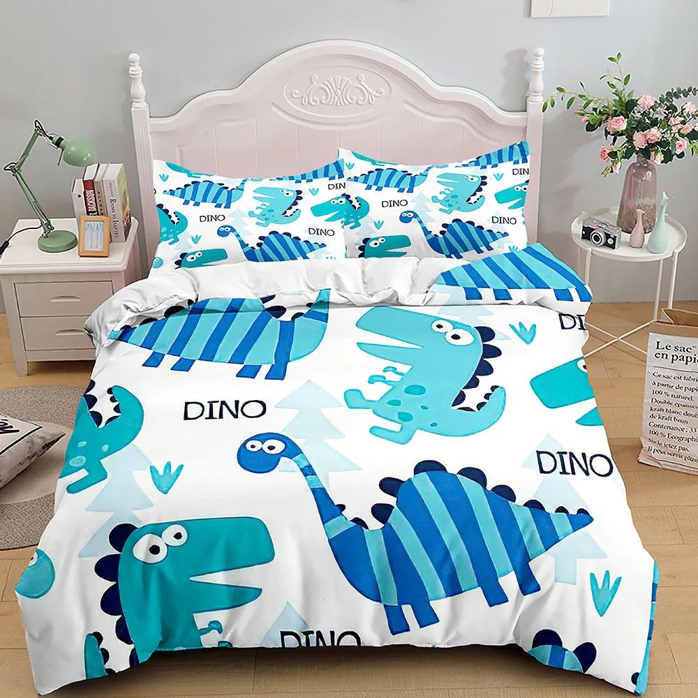 Cartoon Dinosaur Duvet Cover King Queen Size Colorful Jurassic World Animals Theme Bedding Set Kids 2/3Pcs Polyester Quilt Cover