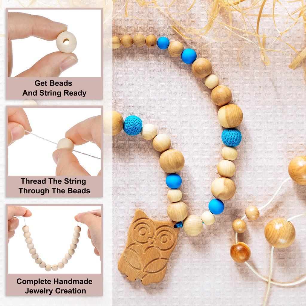 Wood Beads Unfinished Wooden Natural Beads Round Wood Spacer Beads for Bracelets Hair Jewelry Making DIY Crafts Garland Macrame