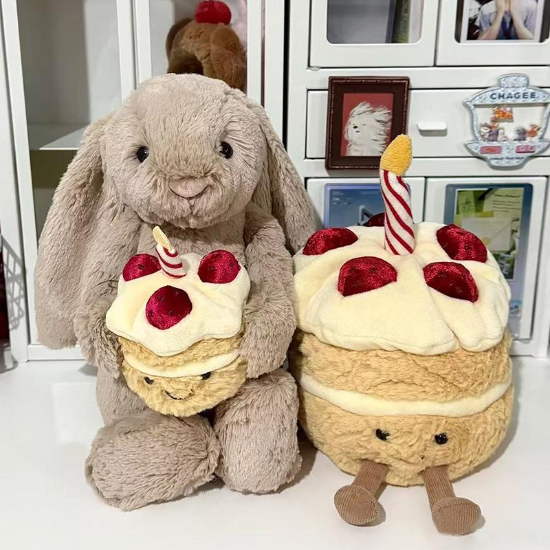 Original Jelly Cat 30Cm Shy Bonnie Rabbit Holding A Birthday Cake Plush Doll Accompanying Cats, Dogs And Pets Holiday Gift.