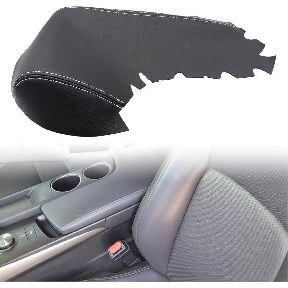 

Black Leather Console Lid Armrest Cover Gray Stitch Compatible with Lexus IS250 IS350 IS300 IS200 2014 2015 2016 2017