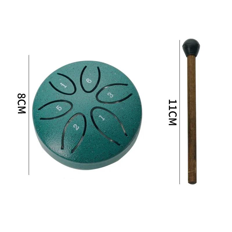 3-inch 6-tone Steel Tongue Drum Outdoor Rain Drum Instrument Mini Hand Drum with Drumstick Percussion Accessories Music