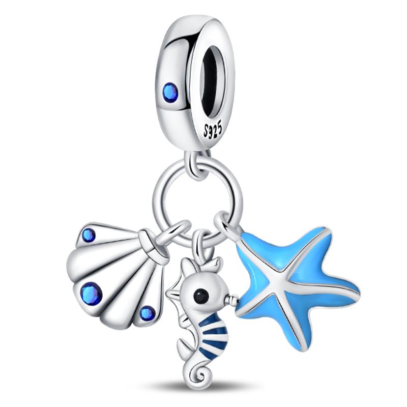 Fashion 925 Silver Summer Ocean World Series Sea Turtle Starfish Crab Octopus Charms Beads Fit 925 Bracelet DIY Jewelry