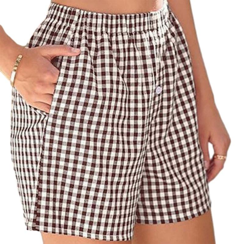 Women's Vintage Plaid Loose Casual High Waist Wide-Leg Shorts