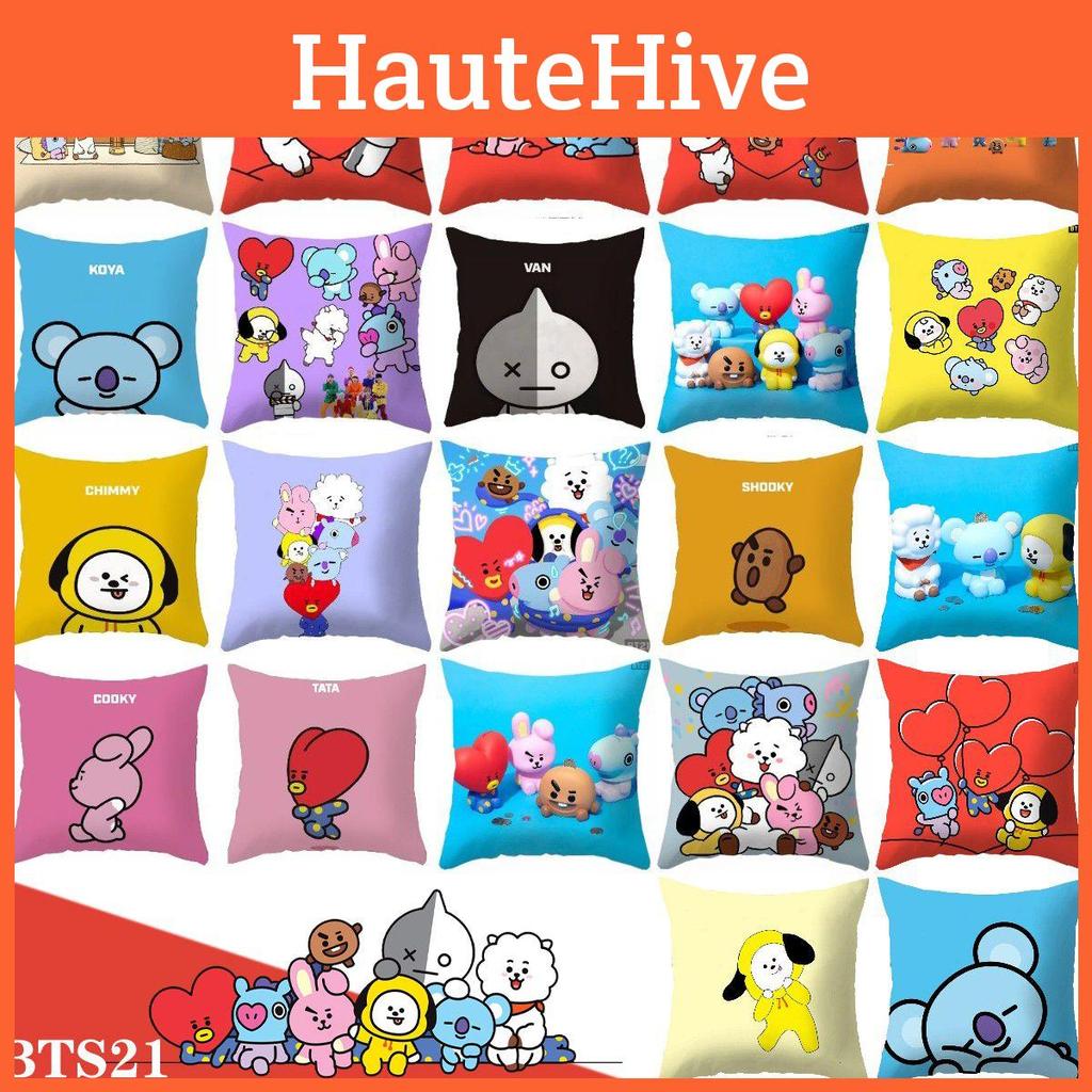 Bt21 Cushion Cartoon Cover Decorative Soft Pillow Case Sofa Car Throw Protector