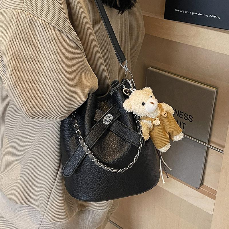 Trendy New Products, High-quality Lychee Pattern Portable Bucket Bag, Women's Commute To Work, Simple Style Versatile Messenger Child and Mother Bag