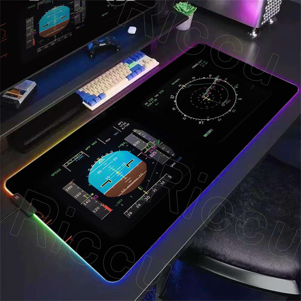 RGB Desk Mat Aviation Theme Mouse Pad Large Rubber Anti-slip Aircraft Dashboard Mousepad Office and Gamr Keyboard Mats Decor Mat