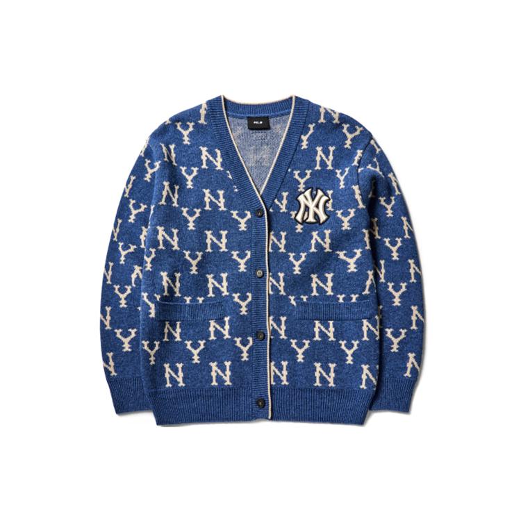 MLB Old Flower Sweaters Unisex Blue V neck Moderate Cardigan 3AKTM0114-50BLD S