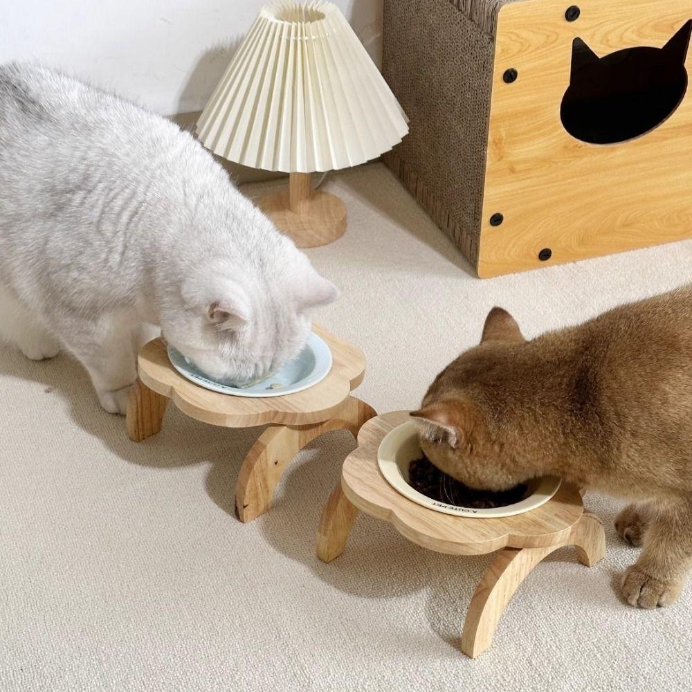 Ceramic Flower Shaped Pet Bowl Non-Slip Raised Cat Food Bowl Elevated Cat Bowl Neck Protection
