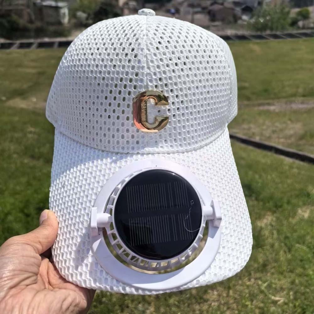 Portable Solar Powered Fan Baseball Cap Adjustable 300mA Rechargeable Fan Hat Long-lasting Versatile Cooling Mesh Peaked Cap