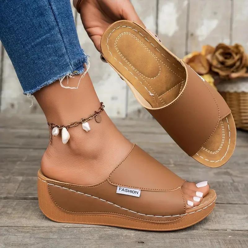 Fashion 2025 Women Slippers Footwear Casual Summer Anti-slip Women Shoes Comfortable Luxury Slippers Heeled Wedges Sandals Slides Women