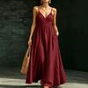 IHUASU Women's Fashion Sleeveless V-Neck Summer Spring Solid Color Print Casual Dresses Elegant