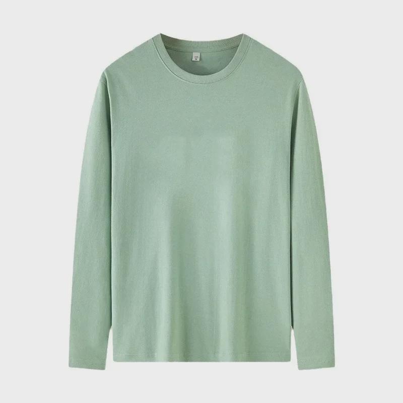 Men's Loose-Fit Solid Color Milk Silk Long-Sleeve T-Shirt, Autumn/Winter Thin Round Neck, 180g, Large Size.