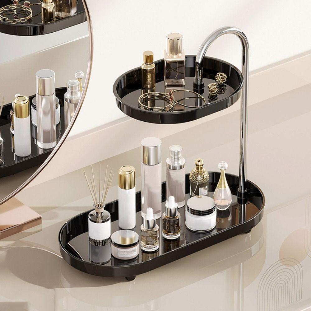 Stylish Modern Tabletop Rack Removable Double Layer Storage Rack Space-Saving Makeup Display Makeup Display Stand Bathroom