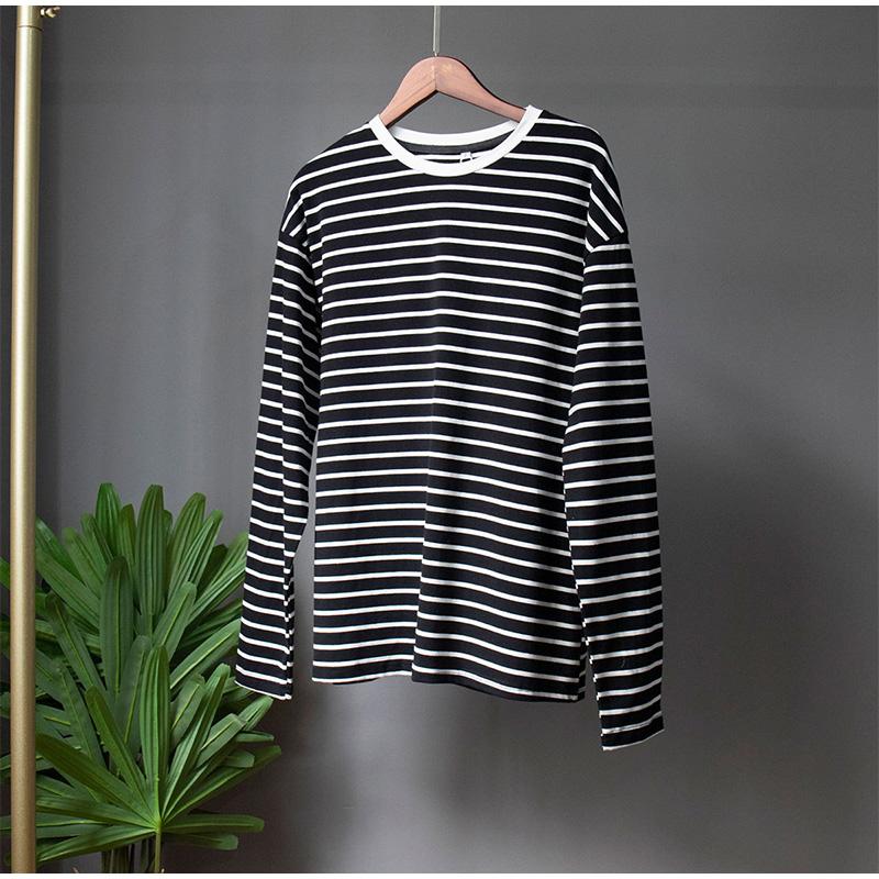 2025 Spring Autumn Long Sleeve Striped T-Shirts Women Basic Casual Tops Female Cozy Loose Cotton Tees T-Shirt New