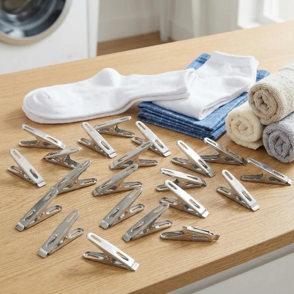 20Pcs Clothes Stainless Steel Clothes Peg Windproof Small Laundry Clip Multi-functional Sock Clip Drying