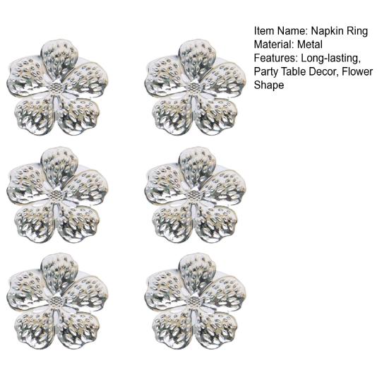 6 Pcs Flower Napkin Rings Metal Napkin Holders Silver Golden Flower Napkin Rings with Textured Petals for Dinner Table Wedding Party