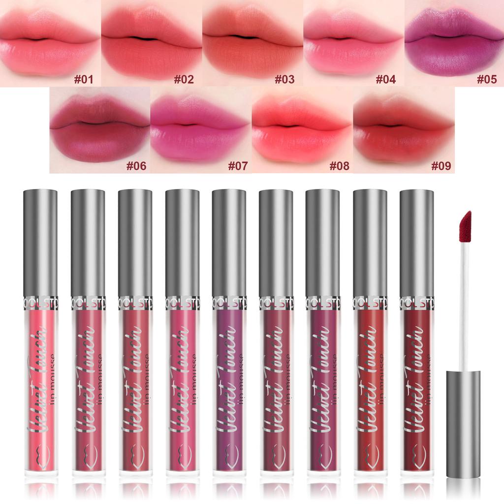 9-color Velvet Sexy Lip Gloss Refreshing and Moisturizing Lip Gloss Long-lasting Color-retaining Liquid Lipstick Waterproof Mist Lip Gloss