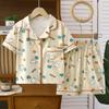 Kids Summer Cartoon Print Short Sleeve Pajama Set Thin Collar Home Wear For Boys And Girls Air Conditioned Room Sleepwear